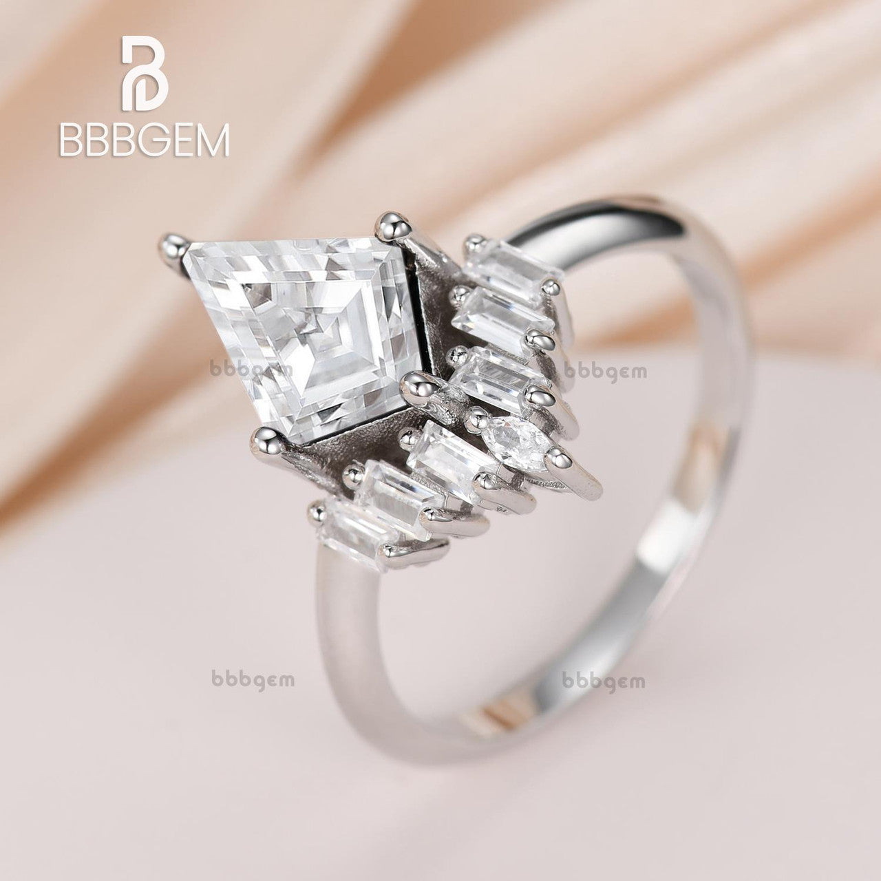 White Gold Kite Cut Moissanite Engagement Ring - Vintage Bridal Jewelry with Knife Edge Band, Perfect Gift for Her | Wedding, Proposal, Anniversary & Special Occasions