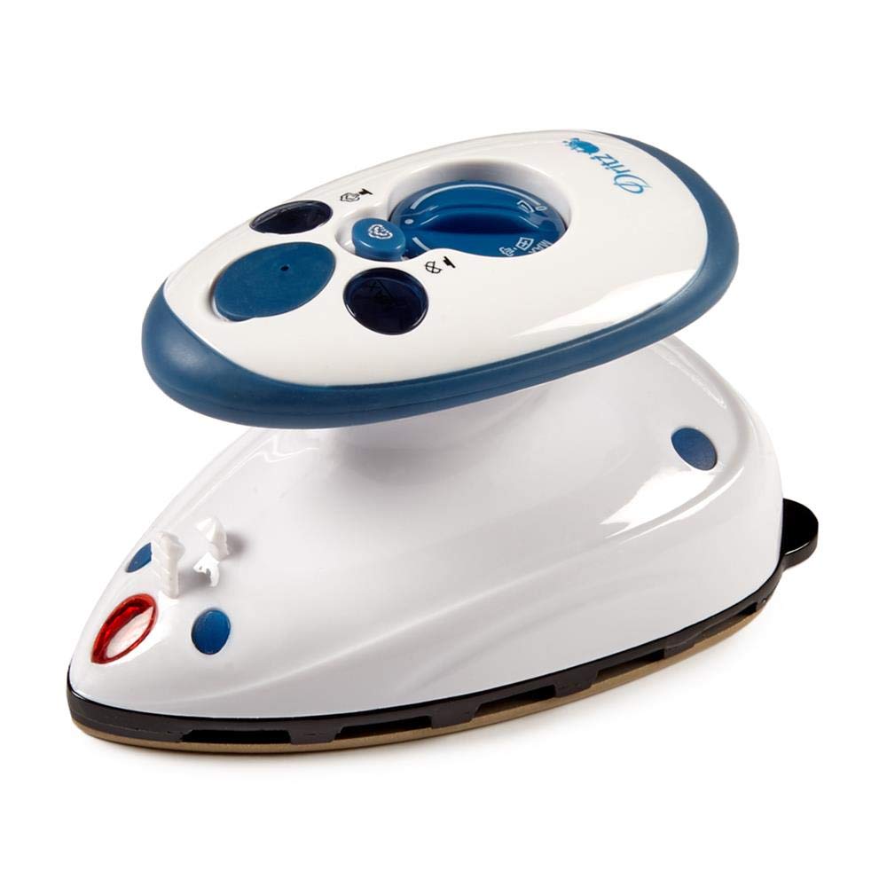 Dritz Mighty Steam Iron - Portable Mini Travel Iron for Clothes with Powerful Steam - White & Blue - Perfect for Travel, Business Trips, and Quick Wrinkle Removal at Home