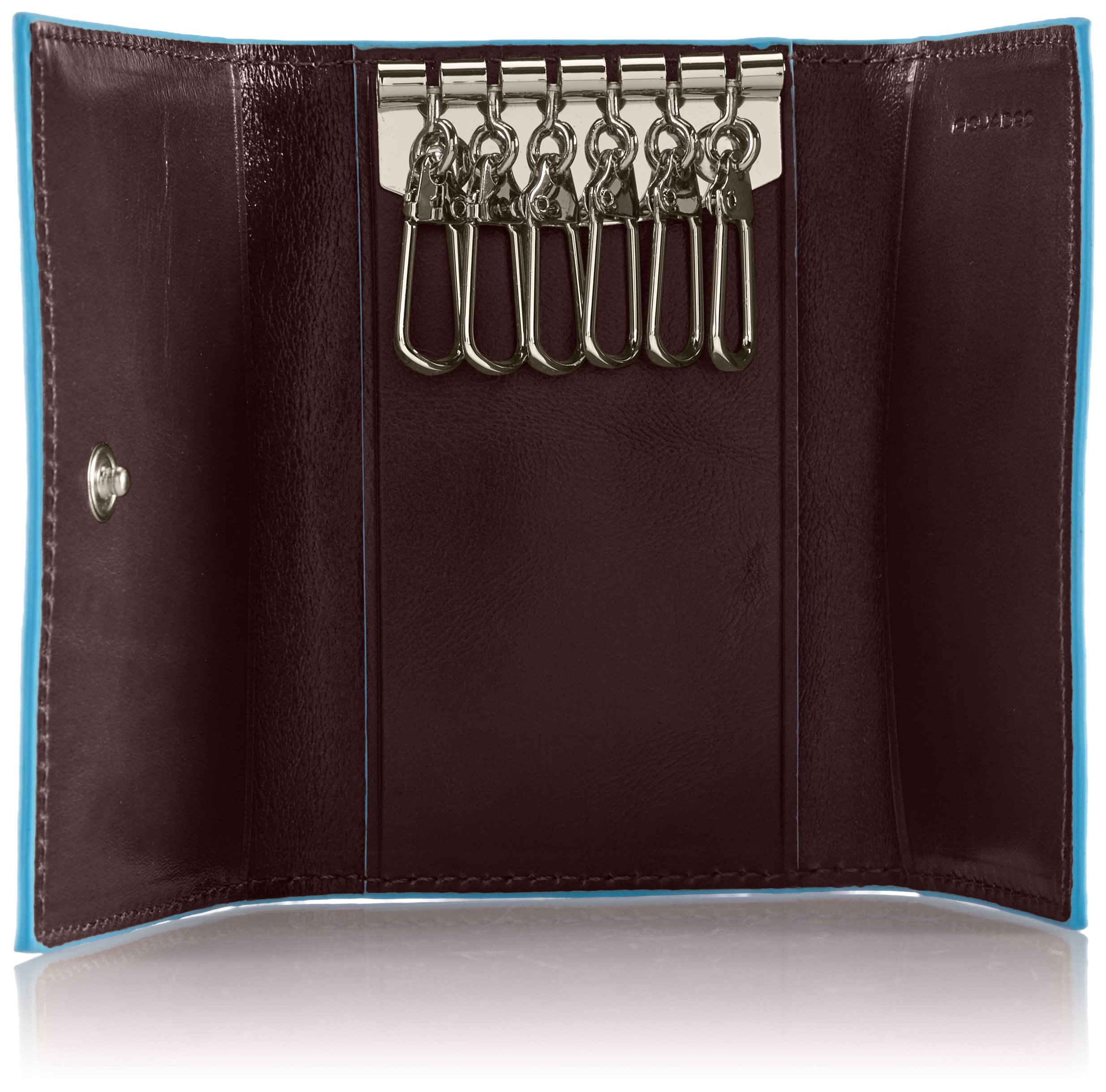 Piquadro Genuine Leather 6-Ring Key Holder - Premium Mahogany Keychain Organizer for Home, Office & Travel - Compact & Durable Key Ring Case for Men & Women