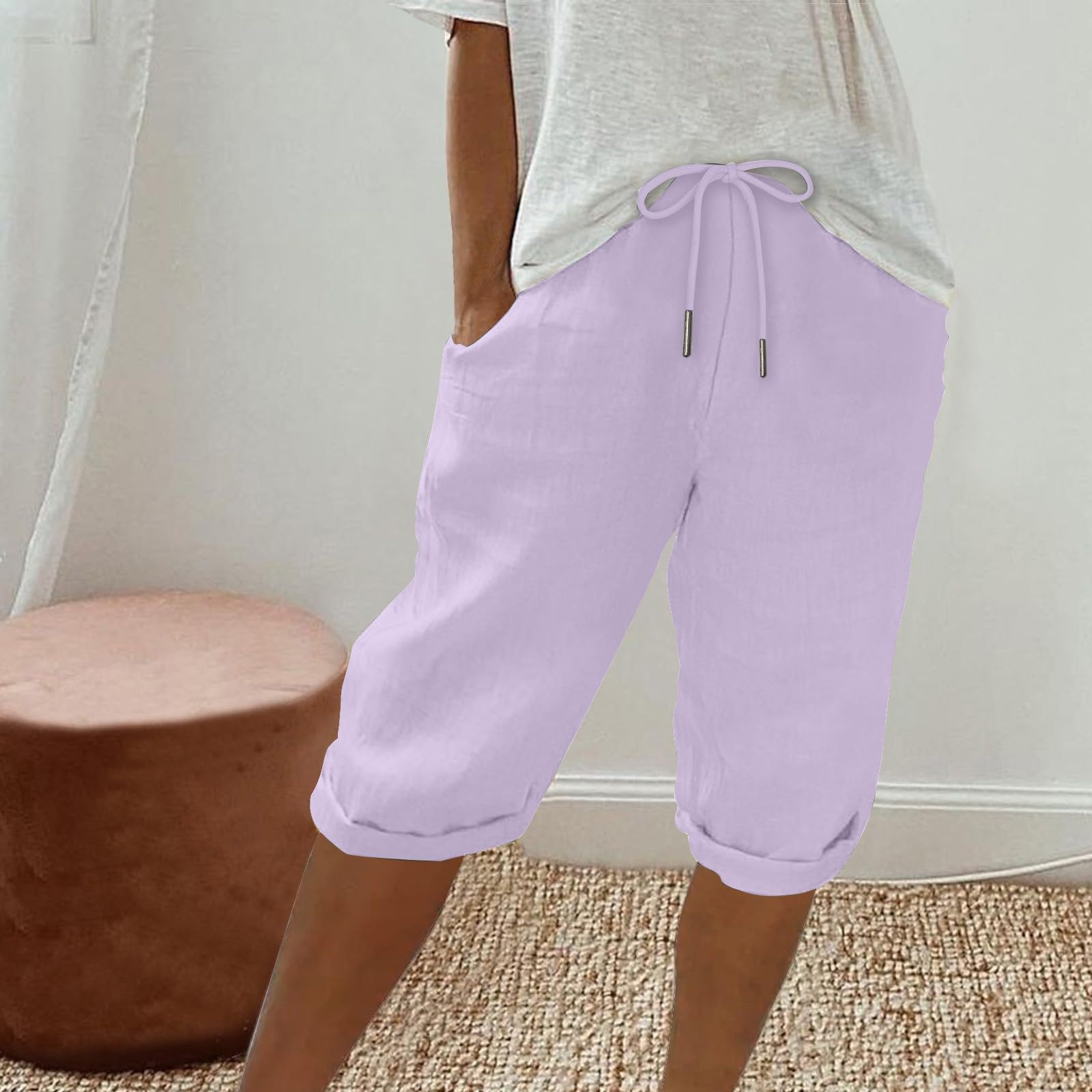 Women's High Waisted Linen Shorts - Summer Beach & Lounge Wear