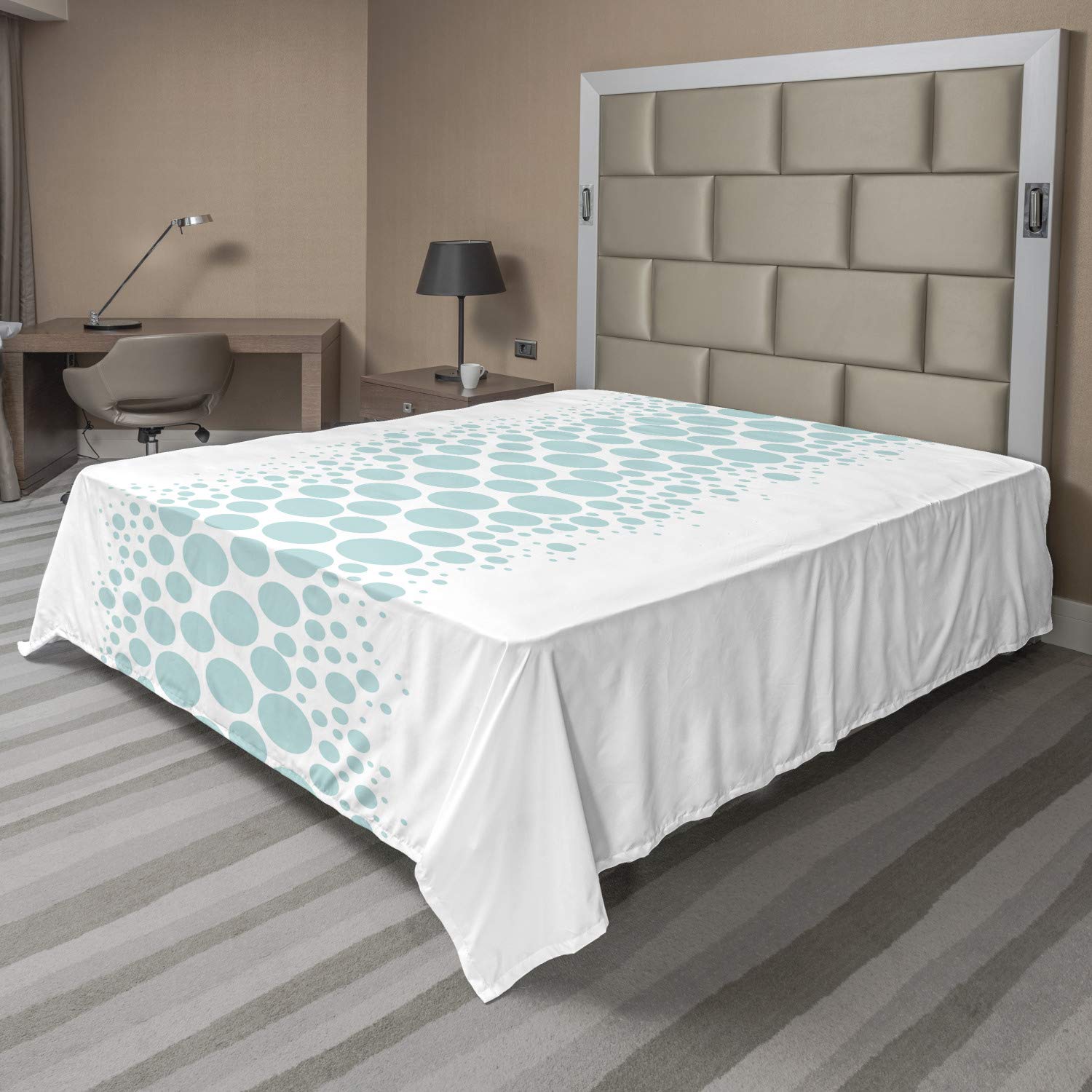 Ambesonne Under The Sea Full Size Flat Sheet - Ocean Themed Geometric Bubble Print Soft Decorative Top Sheet - Sky Blue & White Bedding for Coastal, Nautical or Kids Room Decor