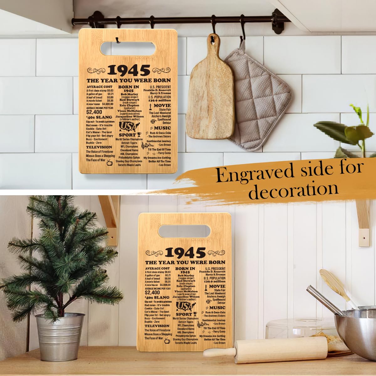 Personalized 80th Birthday Cutting Board Gift for Women & Men - Vintage 1945 Design - Unique 80 Year Old Birthday Present Idea - Perfect for Anniversary, Retirement & Milestone Celebrations