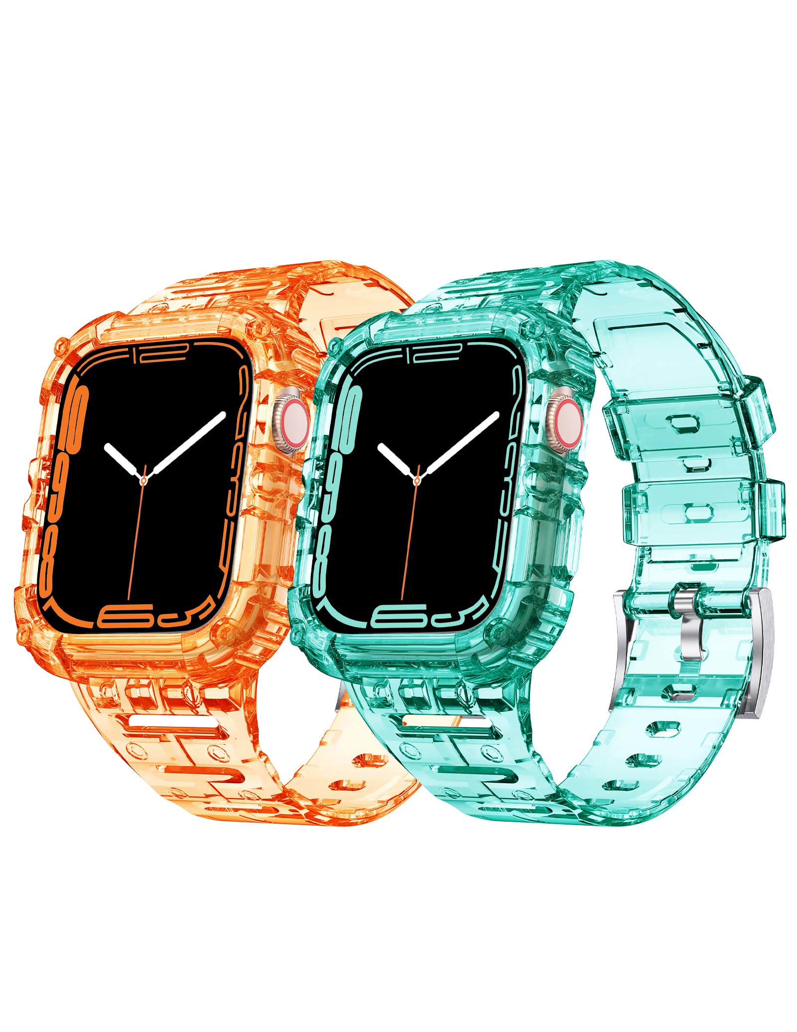 Clear Shockproof Apple Watch Band Compatible with Series 8/7/6/5/4/3/2/1 & SE - 38mm 40mm 41mm 42mm 44mm 45mm Sizes with Protective Case - Perfect for Gym, Running & Outdoor Activities