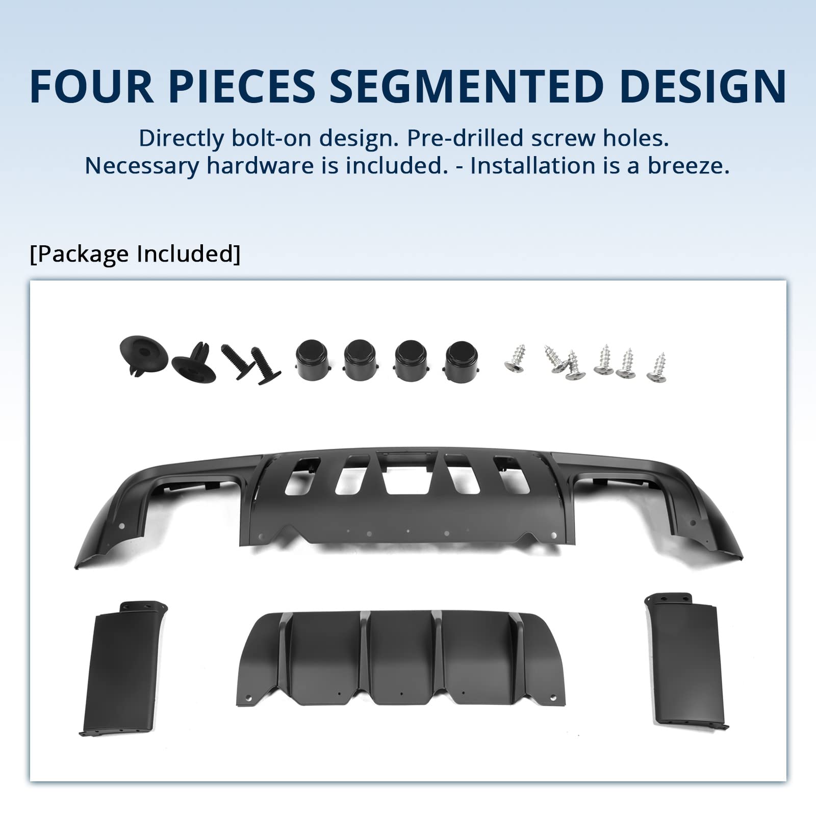 FREEMOTOR802 Rear Diffuser for 2015-2023 Dodge Challenger | IKON V3 Style Matte Black PP Bumper Molding Lip | Lower Valance Diffuser Shark Fin Splitter 4-Piece Set | Upgrade Your Car's Aerodynamics & Style for Street Racing & Show Cars