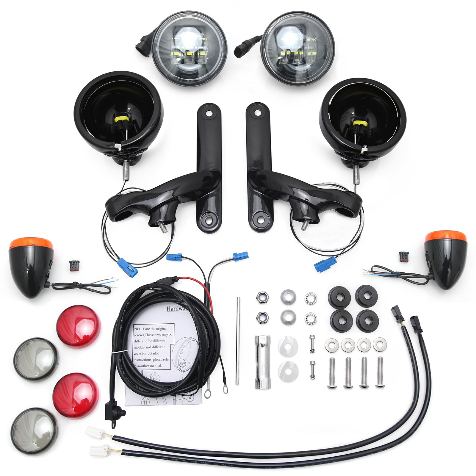Custom Dynamics Motorcycle Fog Lights & Auxiliary Spotlights for Harley Davidson Touring Models - Gloss Black Brackets for Street Glide FLHX - Enhanced Visibility for Night Riding & Foggy Conditions