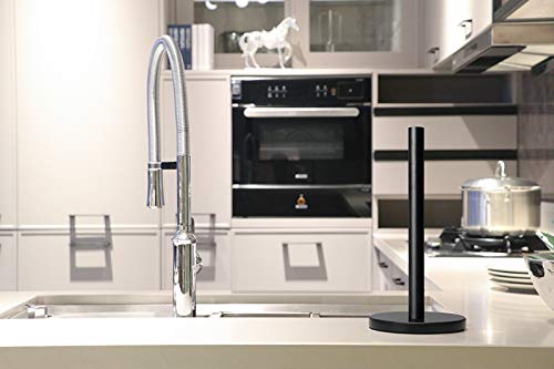 Stainless Steel Paper Towel Holder with Marble Base - Standing Kitchen & Bathroom Countertop Organizer (Matt Black) - Perfect for Home, Office, and Restaurant Use