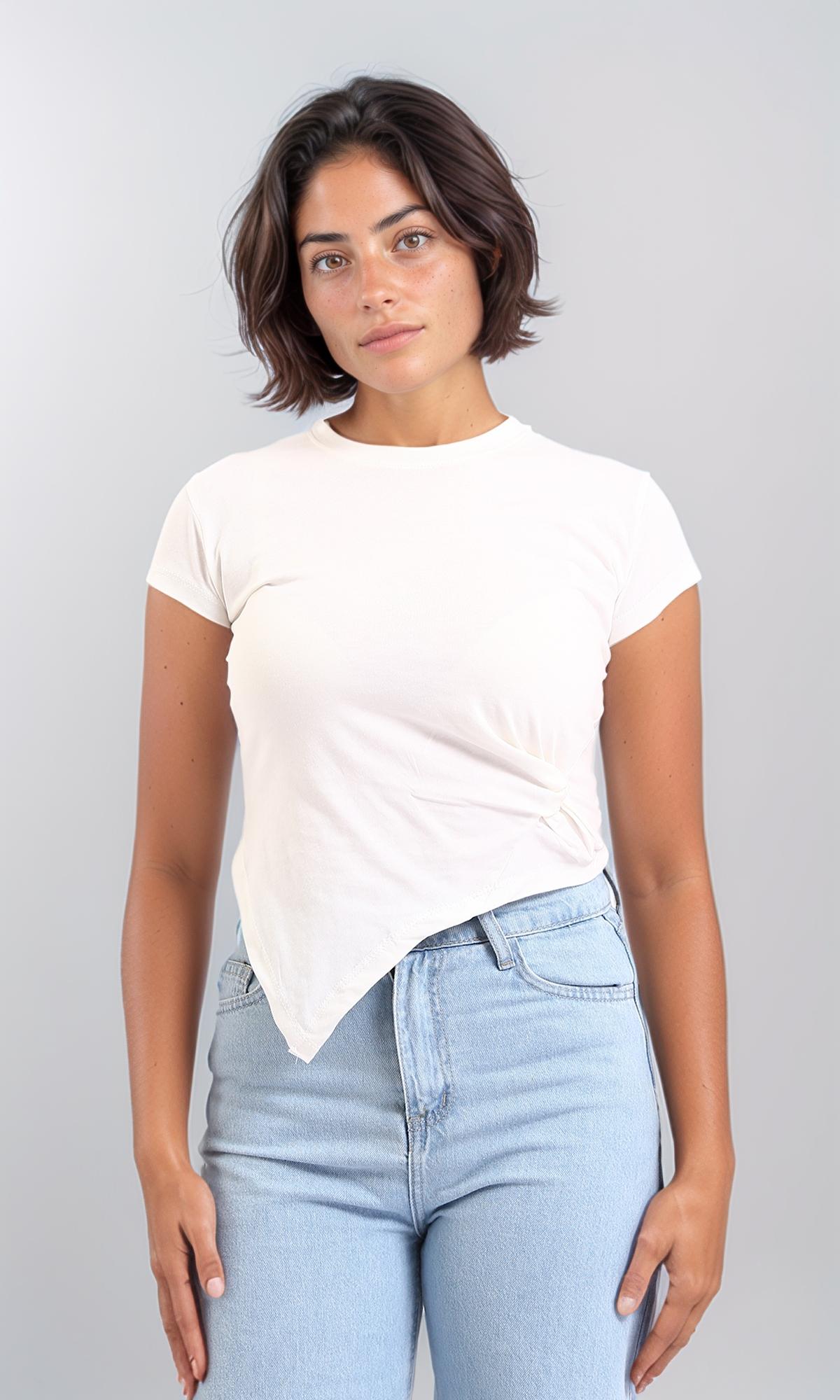R208134 Women's Short Sleeve Asymmetric Solid Color T-Shirt - White | Casual Wear, Summer Outfits & Street Style Fashion
