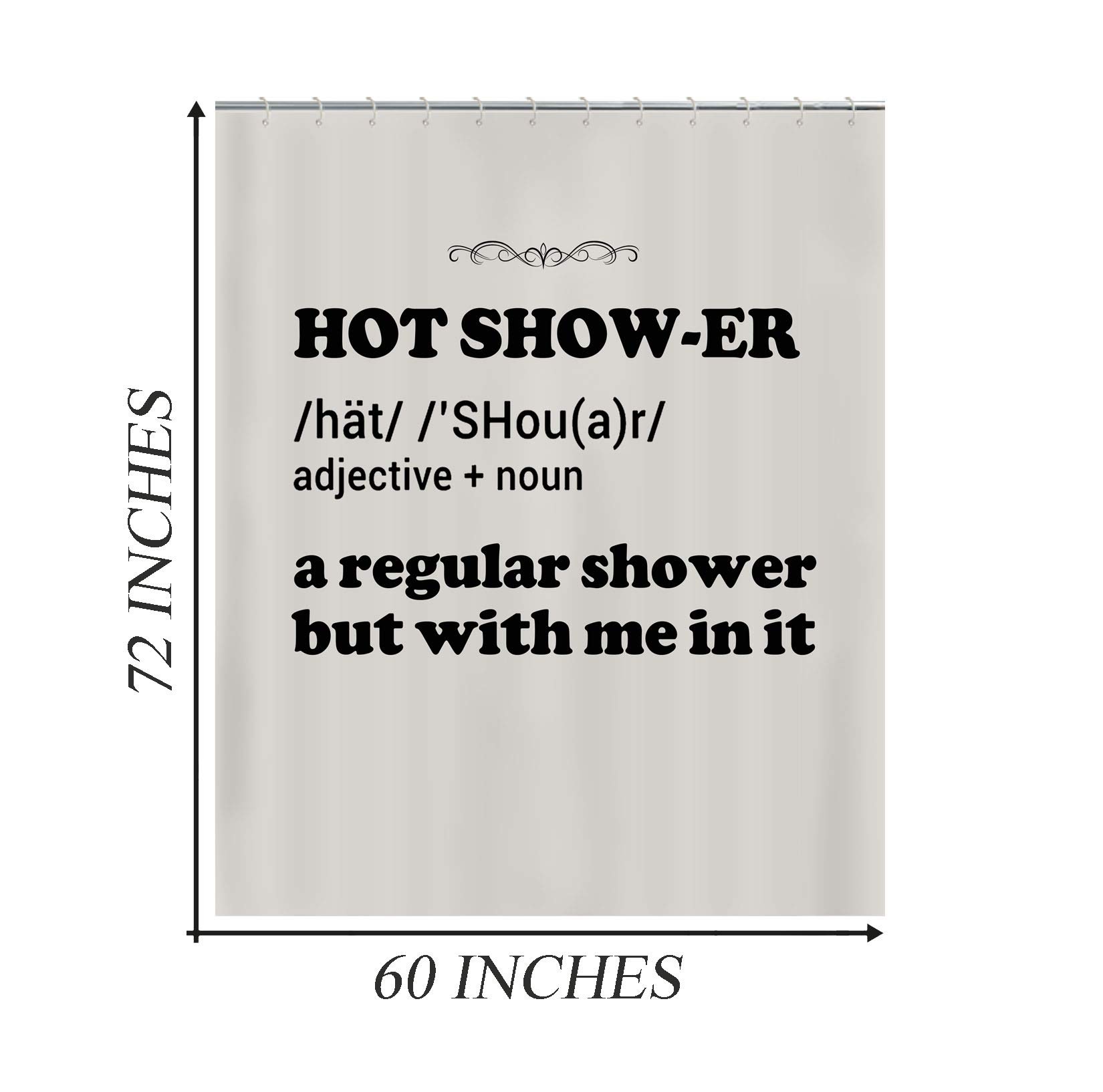 Jackey&Smith Waterproof Polyester Shower Curtain Set - 60x72 Inch Bathroom Decor with 12 Hooks - Funny 'Hot Shower Definition' Design for Bathtub & Shower - Perfect for Bathroom Makeover & Gift Giving