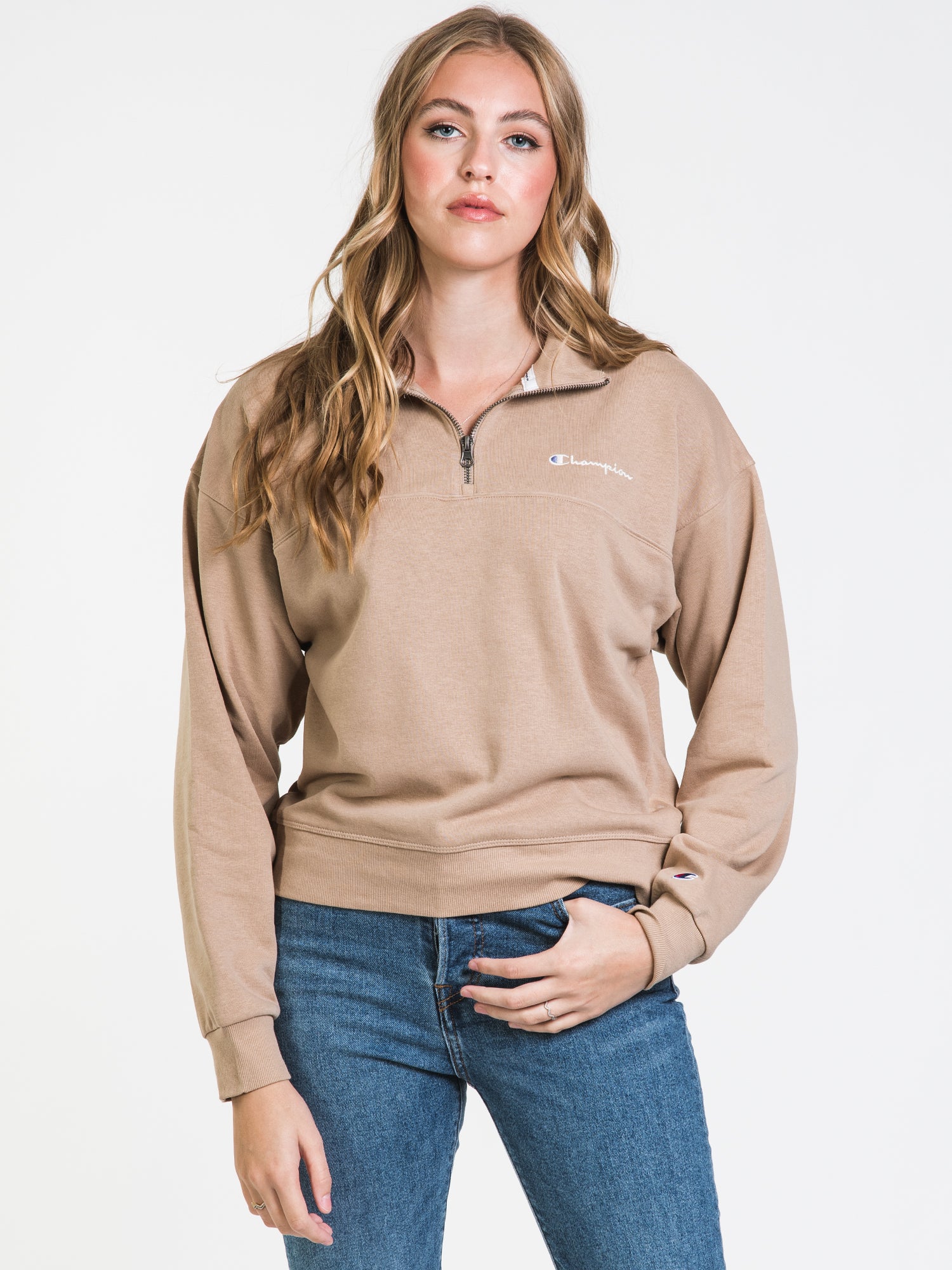 Champion French Terry 1/2 Zip Script Mockneck Pullover - Men's Casual Sweatshirt for Gym, Lounge & Everyday Wear | Clearance Sale