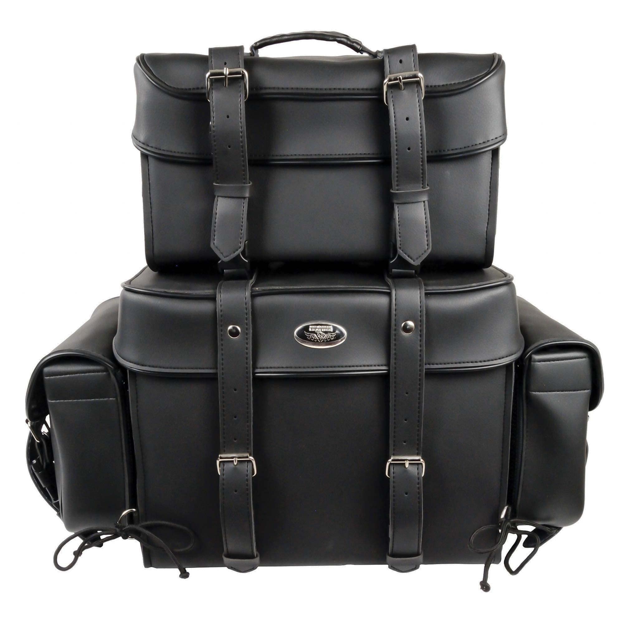 Milwaukee Leather SH65001 Large Black PVC 4-Piece Motorcycle Touring Tail Bag - Waterproof Storage for Road Trips & Adventure Riding - Perfect for Harley, Honda, Yamaha Bikes