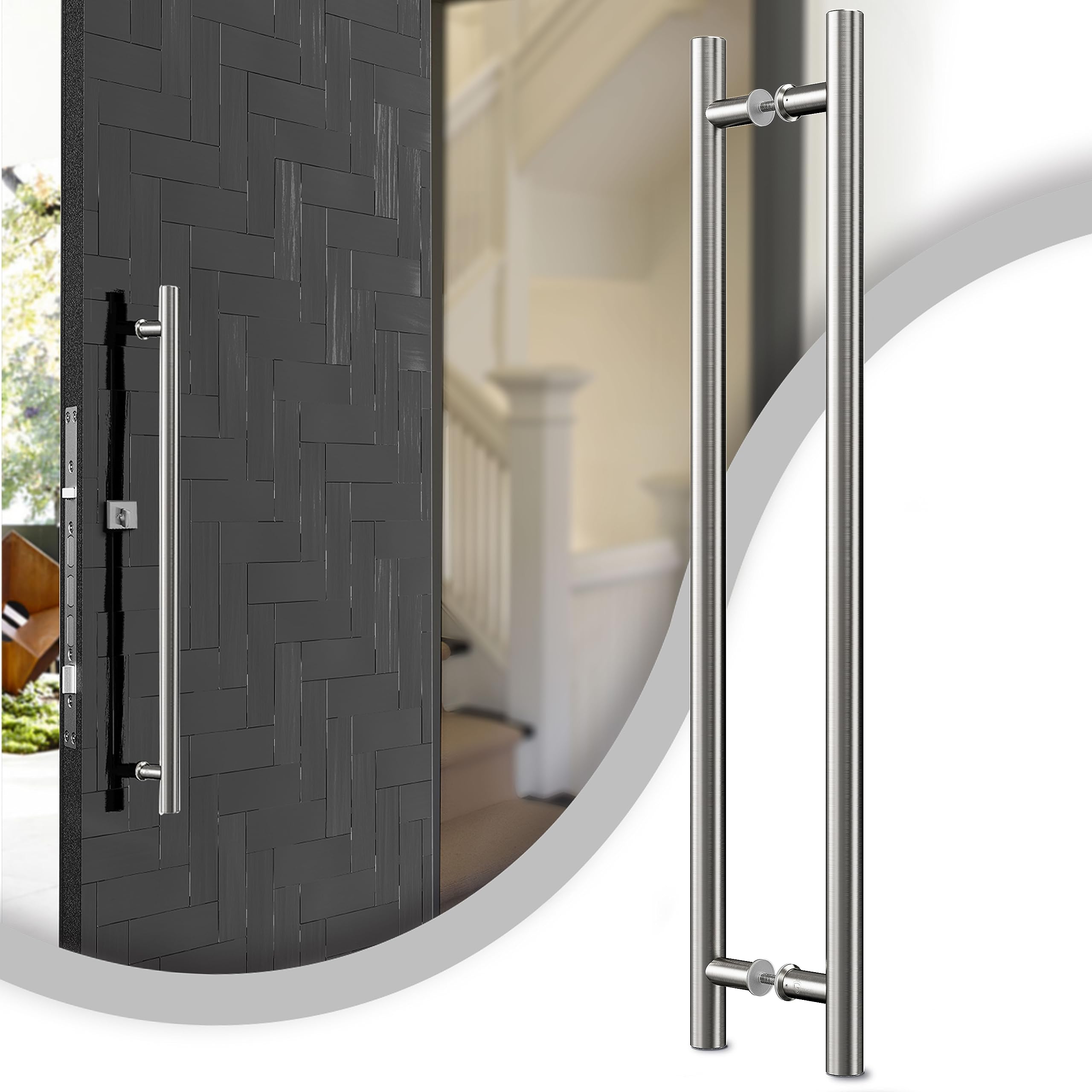 TOGU TG-6012 60-Inch Heavy-Duty Commercial Grade 304 Stainless Steel Push Pull Door Handle - Barn Door Pull & Glass Pulls - Brushed Stainless Steel Finish - Perfect for Barn Doors, Glass Doors & Commercial Entrances