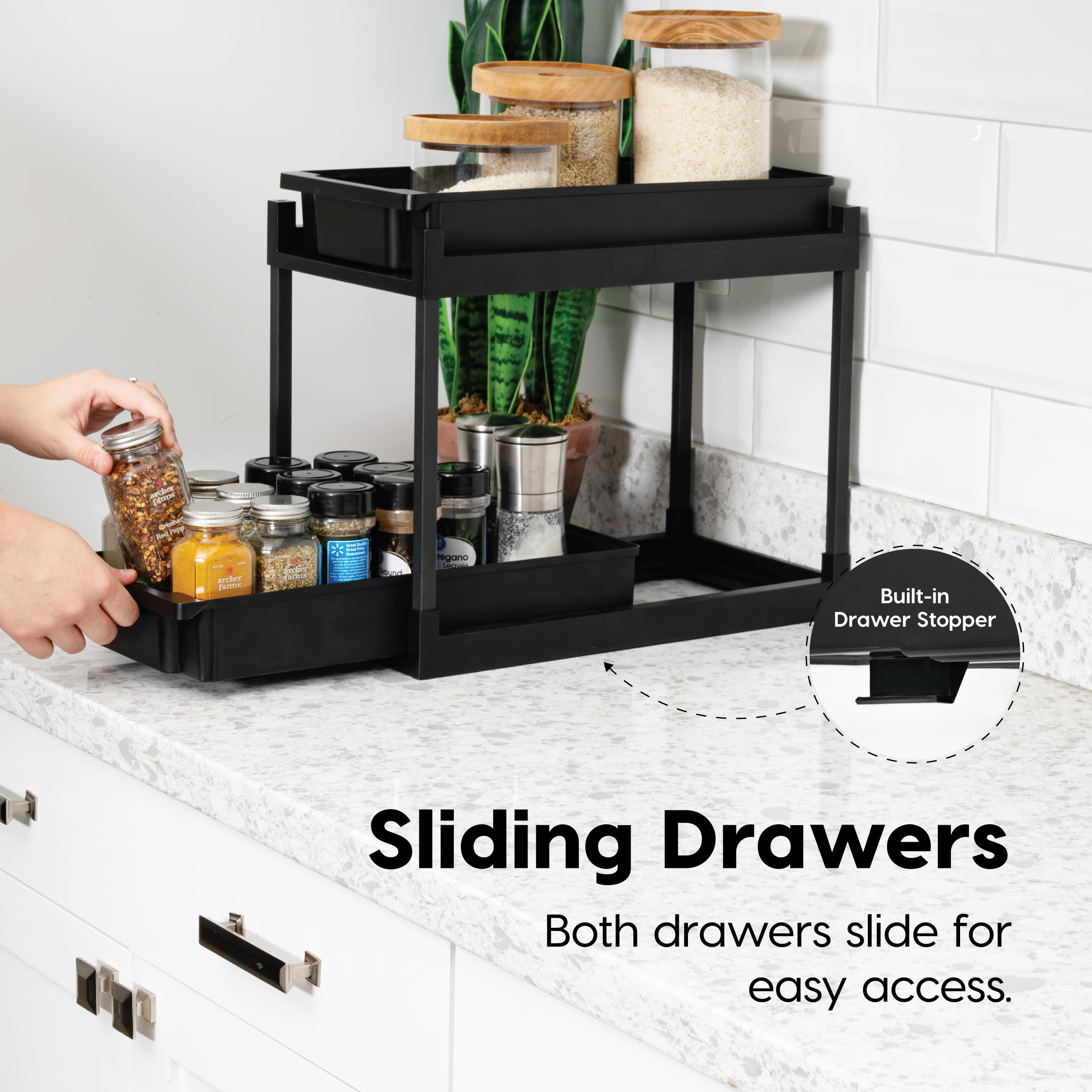 IRIS USA Under Sink Organizer, 2-Pack Black - Kitchen & Bathroom Storage