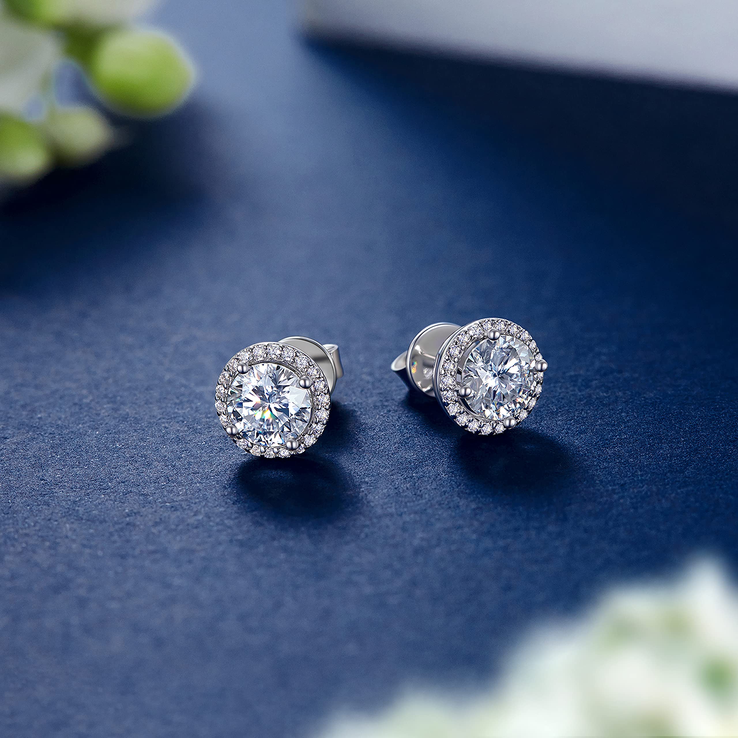 1-2 Carat Moissanite Stud Earrings for Women - Sterling Silver Simulated Diamond Earrings with Gold Halo - Hypoallergenic Sparkly Wedding Jewelry - Perfect for Brides, Ladies & Gifts - Elegant for Weddings, Anniversaries & Special Occasions