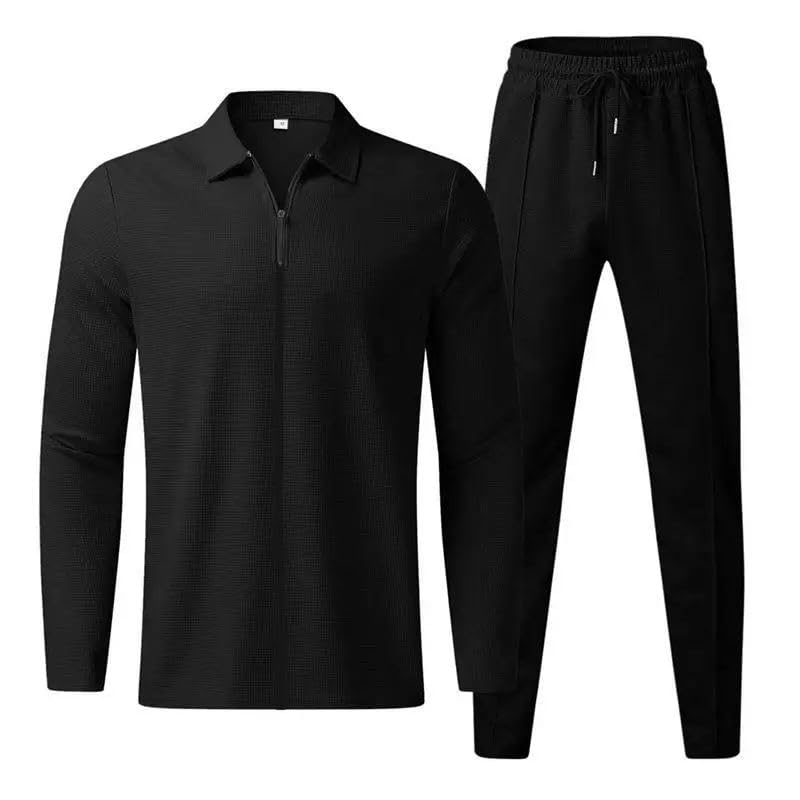 Veriliss Men's 2-Piece Waffle Soft Tracksuit Set - Sporty Hoodie & Jogger Pants for Gym, Running, and Casual Wear