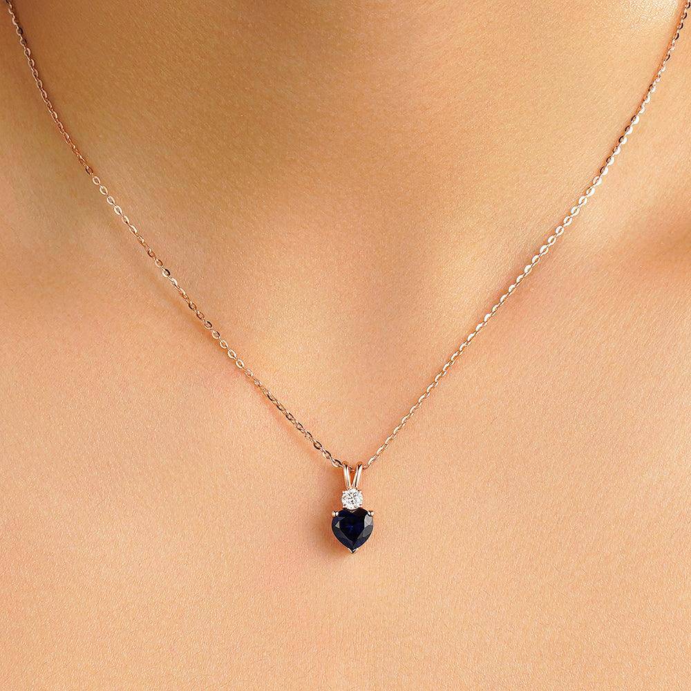 1.8 Carat Heart-Shaped Blue Sapphire Solitaire Pendant with White Sapphire Accents - Elegant Jewelry Gift for Valentine's Day, Anniversary & Special Occasions
