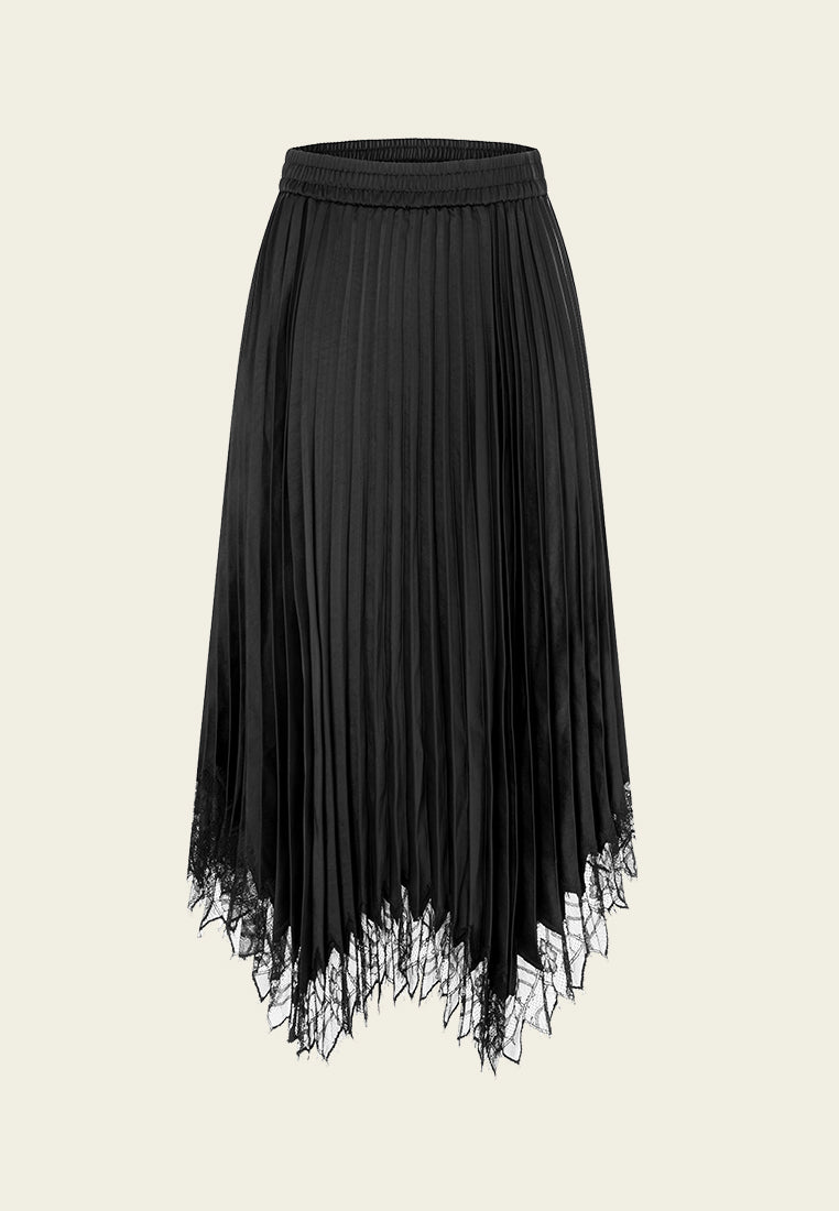 Black Satin Pleated Midi Skirt for Women - Elegant High Waist A-Line Skirt with Side Slit | Perfect for Office, Party & Date Night Outfits
