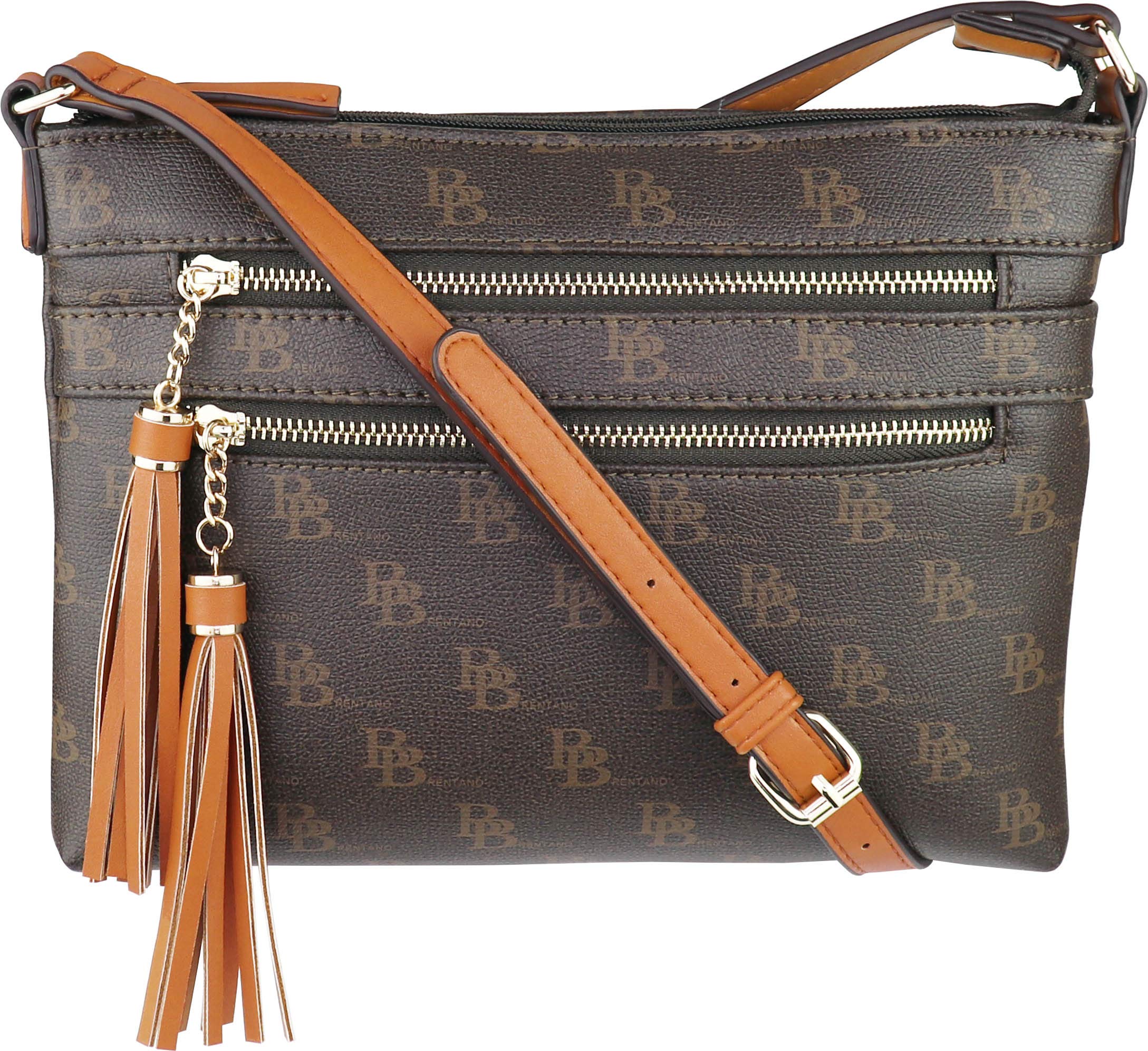 B BRENTANO Vegan Leather Multi-Zipper Crossbody Handbag Purse with Tassel Accents - Stylish Women's Shoulder Bag for Work, Travel & Everyday Use