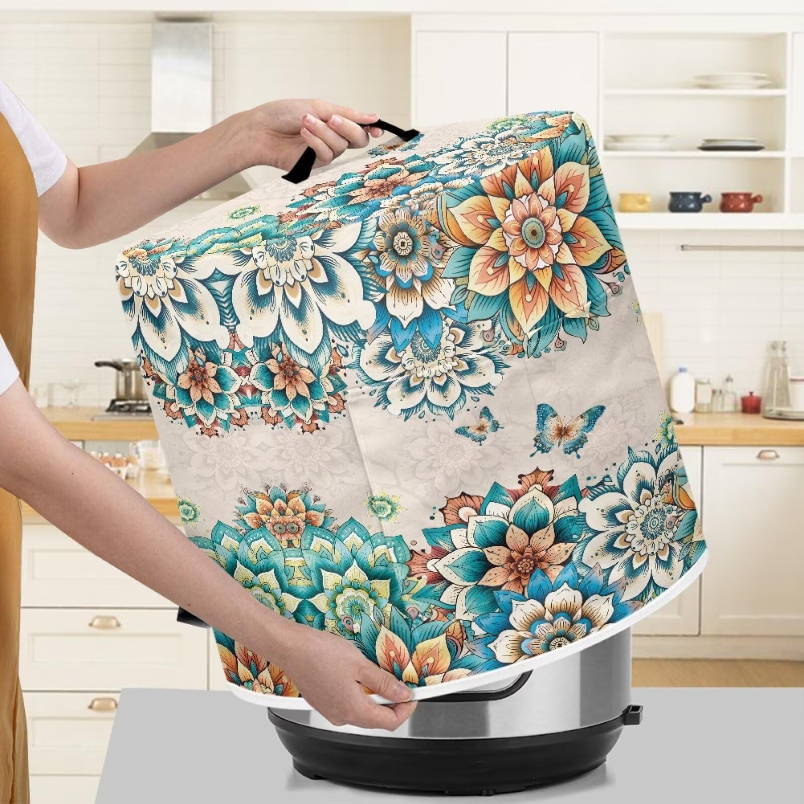 Stain-Resistant Washable 8 Quart Instant Pot Cover with Pockets - Pressure Cooker & Air Fryer Accessory for Home Kitchen Decor (Boho Flower Butterfly Design) - Perfect for Meal Prep, Cooking & Kitchen Organization