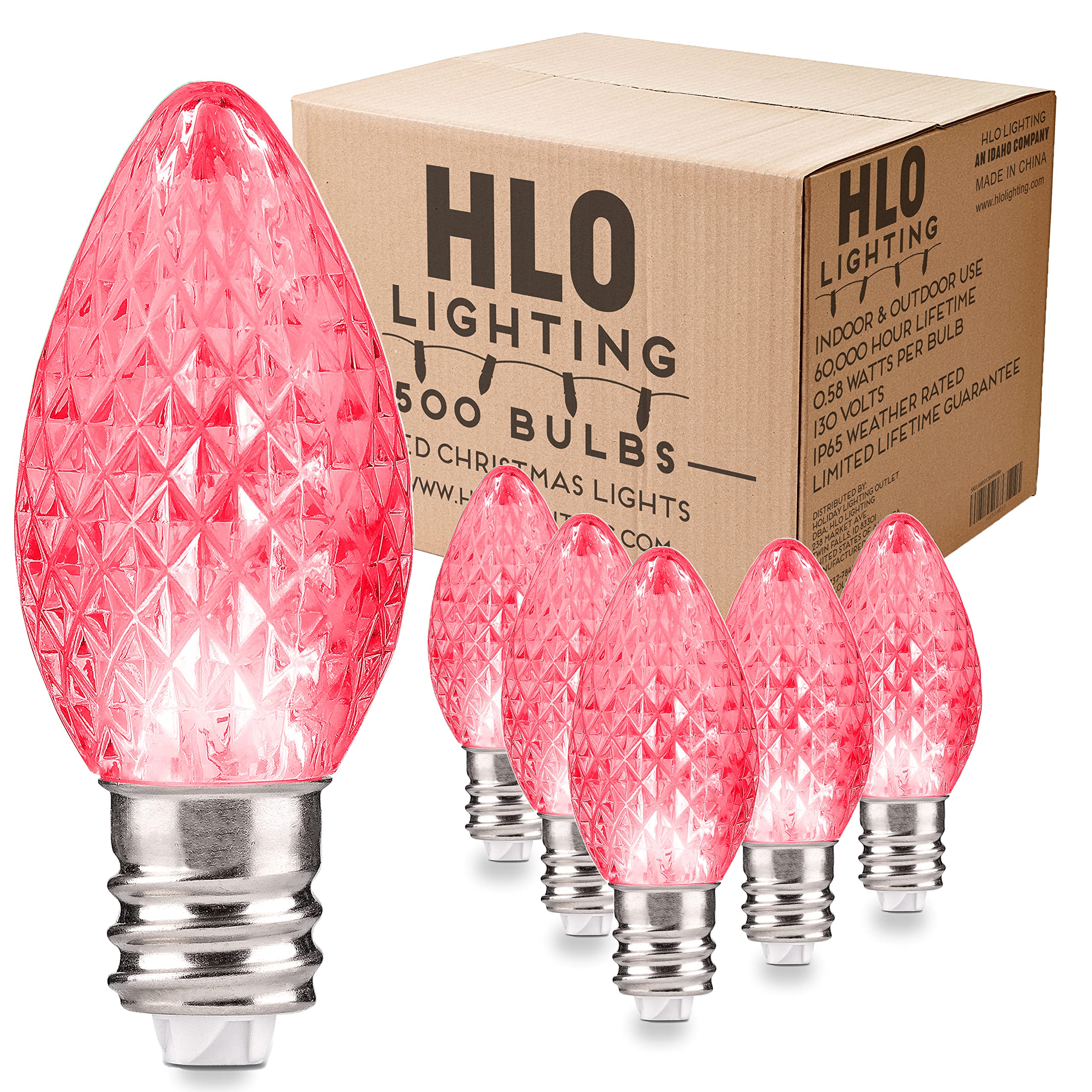 Festive Pink LED C7 Christmas Lights - 500 Count Set with 2 SMD LEDs per Bulb | Indoor & Outdoor Holiday Decor for Tree, Roof, Yard & Party Decoration | Energy-Efficient Warm White Lighting