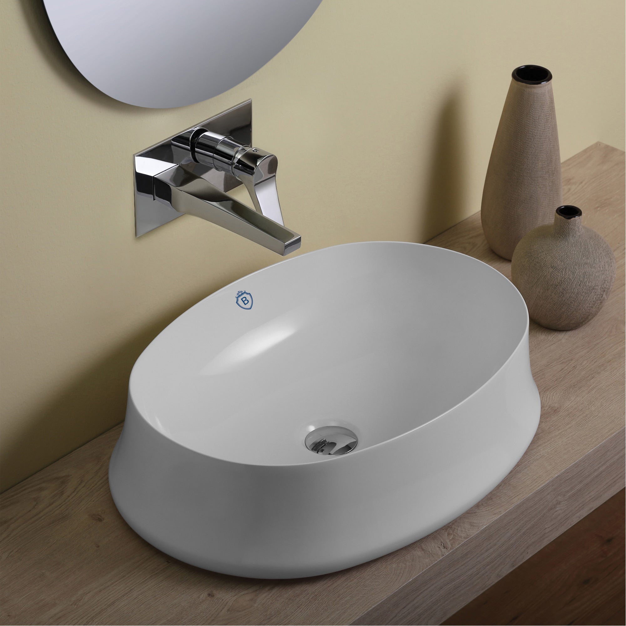 Britannia Oval Above Counter Bathroom Sink - Modern Above Mount Basin for Vanity, Powder Room & Guest Bath