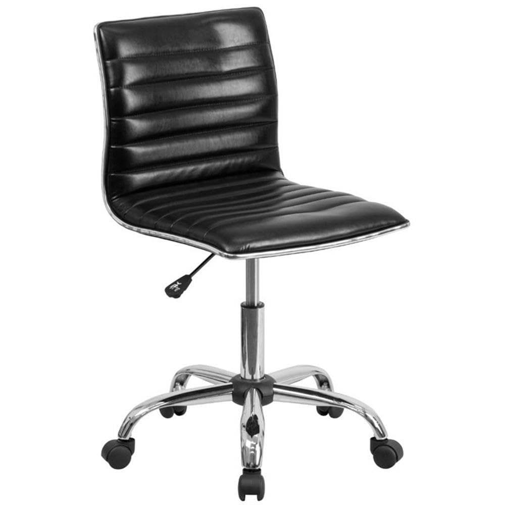 UrbanPro Mid Century Ribbed Faux Leather Office Chair - Black Modern Executive Desk Chair for Home & Office Workspace | Ergonomic Support for Long Hours