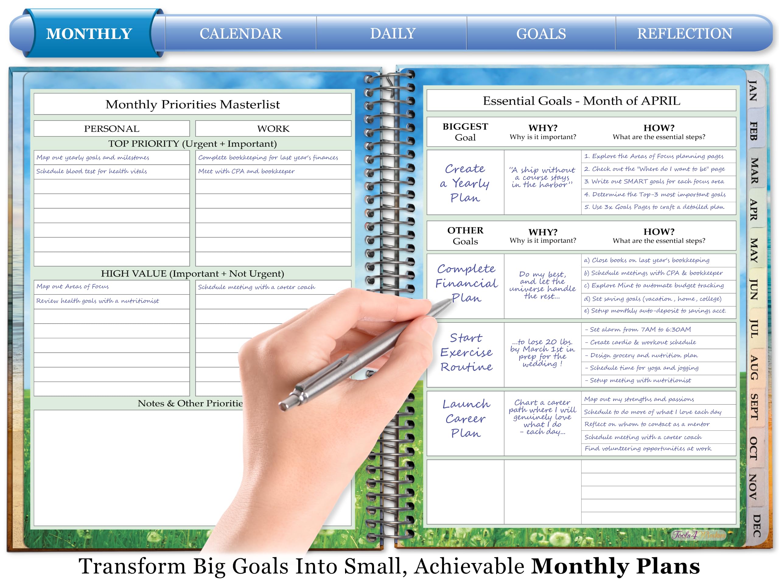 Tools4Wisdom 2025-2026 Academic Planner | April 2025-2026 Monthly Weekly Daily Organizer | 8.5x11 Inch Hardcover Notebook | Peacock Design with Inspirational Quote | Perfect for Students, Professionals & Goal Tracking