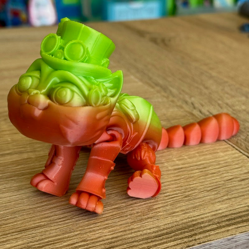 3D Printed Steampunk Cat Figurine - Orange & Green Handmade Decorative Statue for Home, Office & Gothic Collections | Perfect Gift for Cat Lovers & Steampunk Enthusiasts