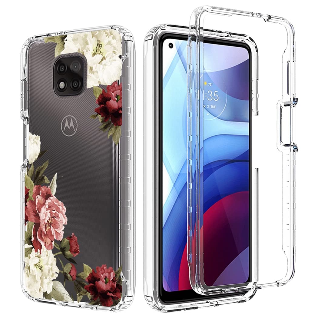 Premium Clear Floral Phone Case for Motorola Moto G Power 2021 (XT2117) - Shockproof Protective Cover with Tempered Glass Screen Protector - Cute Flower Design for Women Girls - Perfect for Daily Use, Work & Travel Protection