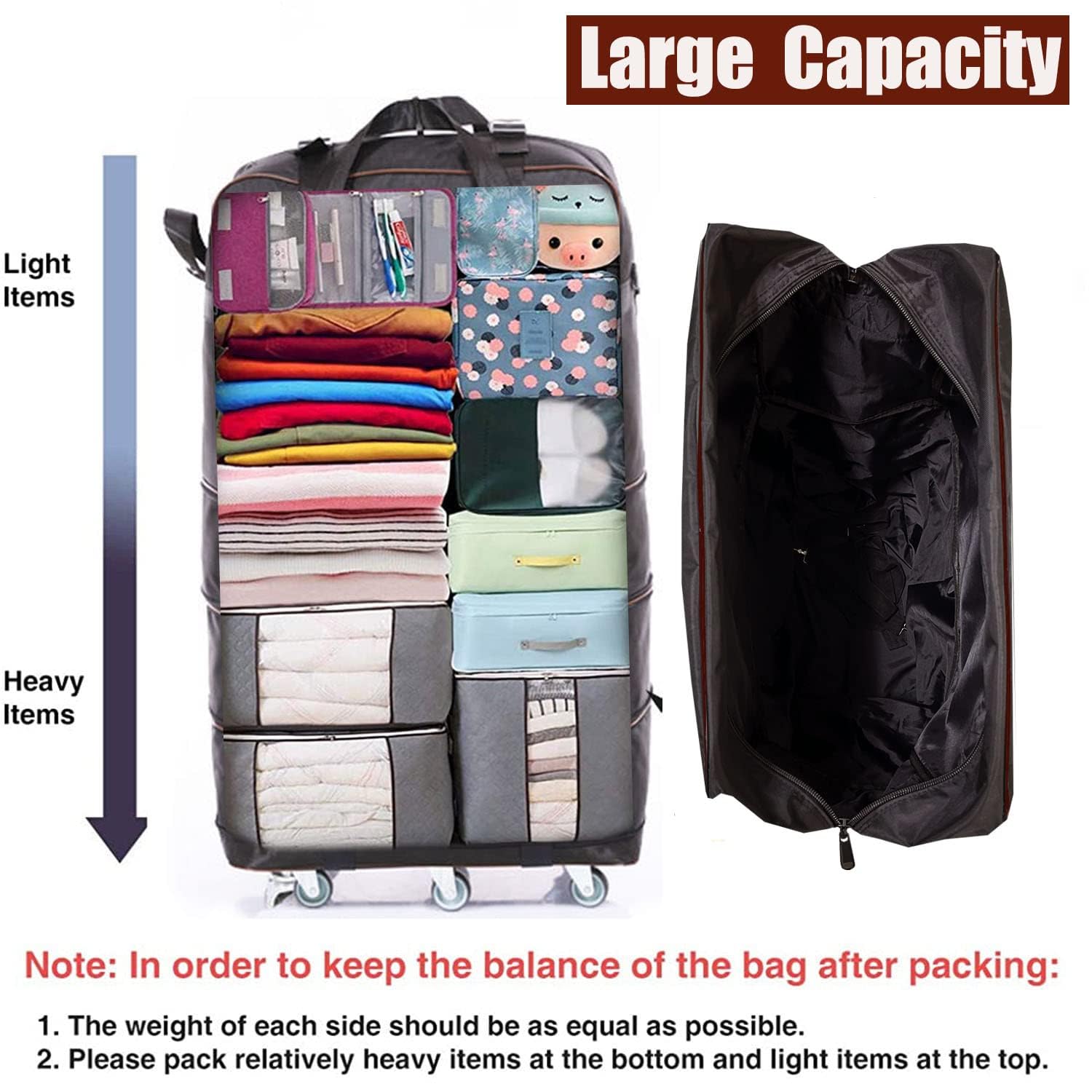 ELDA Expandable Wheeled Duffle Bag - Heavy Duty Collapsible Luggage for Travel