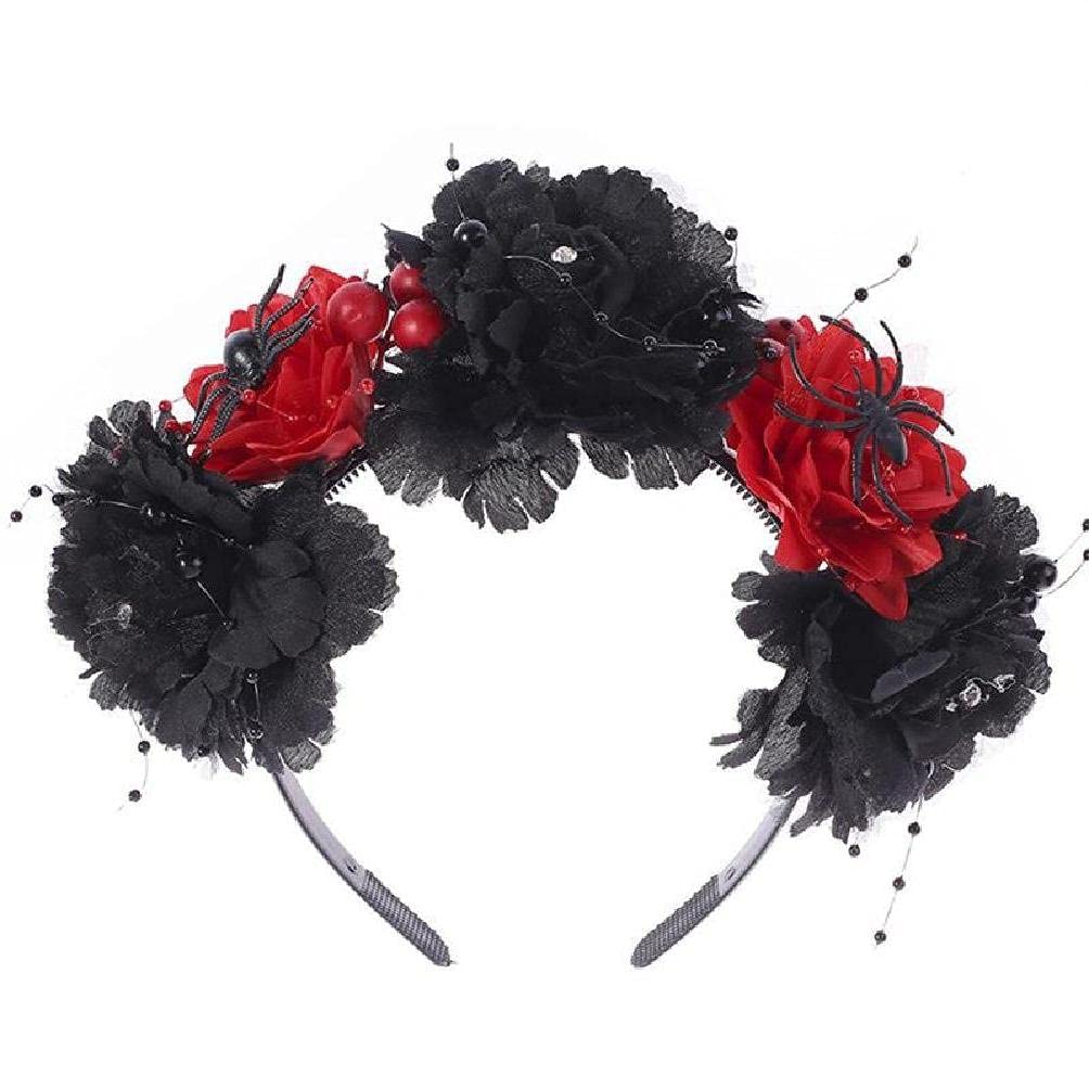 Day of the Dead Floral Headband - Colorful Beaded Halloween Hair Hoop for Women | Mexican Sugar Skull Hair Accessory for Dia de los Muertos, Halloween Costume Parties & Cosplay