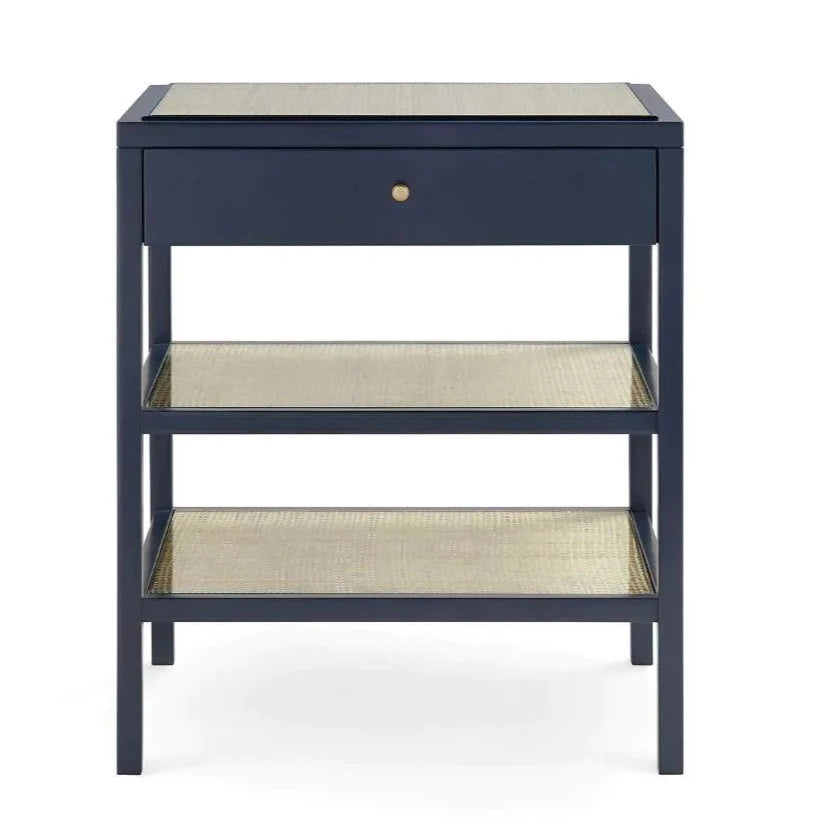 Midnight Blue Lacquer Caanan 1-Drawer Side Table - Compact Nightstand for Bedroom, Living Room, or Office