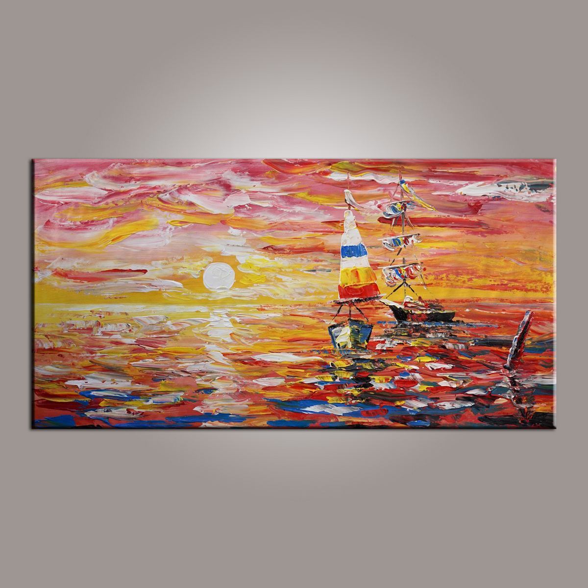 Contemporary Boat Painting - Modern Abstract Canvas Art for Living Room Wall Decor | Handmade Artwork for Home & Office Interior Design