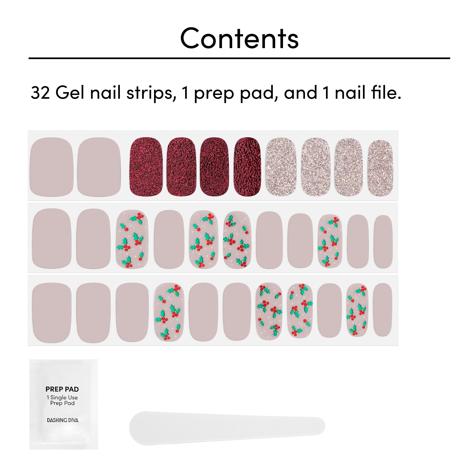 Dashing Diva Gloss Nail Strips - [Holly] Wood | 32 UV-Free Gel Nail Stickers with Prep Pad & File | Long-Lasting, Chip-Resistant Manicure for Home or Salon Use | Perfect for Parties, Weddings & Everyday Wear