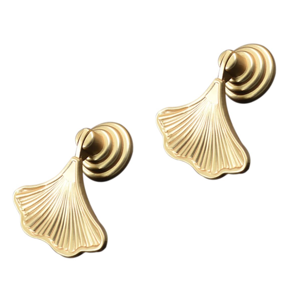 Brass Ginkgo Leaf Shaped Cabinet Knobs & Drawer Handles - Vintage Dresser Pulls for Wardrobe, Closet & Furniture (2-Pack) - Perfect for Bedroom, Bathroom & Home Decor