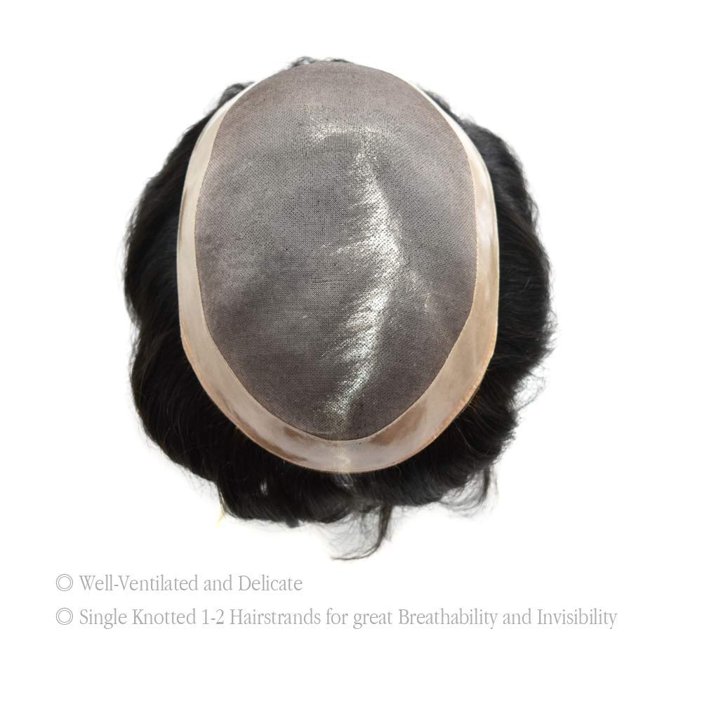 Premium Men's Toupee - 100% European Real Human Hair Replacement System | Comfortable & Durable Hairpiece for Men (7x10, Jet Black #1, Medium-Light Density) | Perfect for Daily Wear, Special Occasions & Hair Loss Solutions