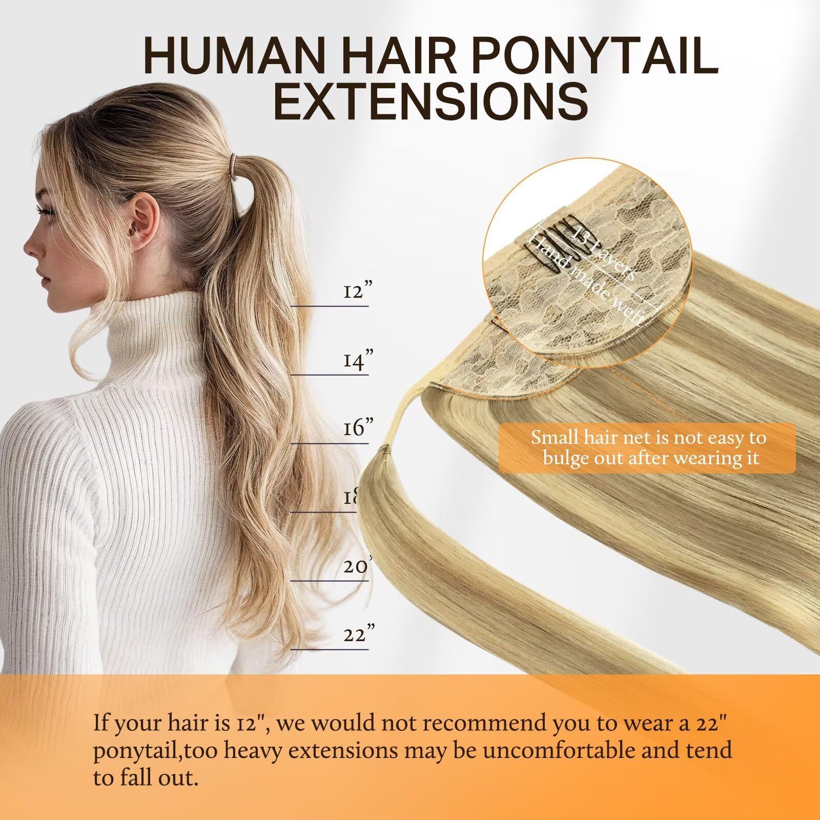 DOORES 20 Inch Clip-in Ponytail Hair Extensions - 90g Human Hair, Balayage Light Blonde with Golden Highlights | Straight Wrap-Around Ponytail with Magic Paste | Perfect for Parties, Weddings & Everyday Styling