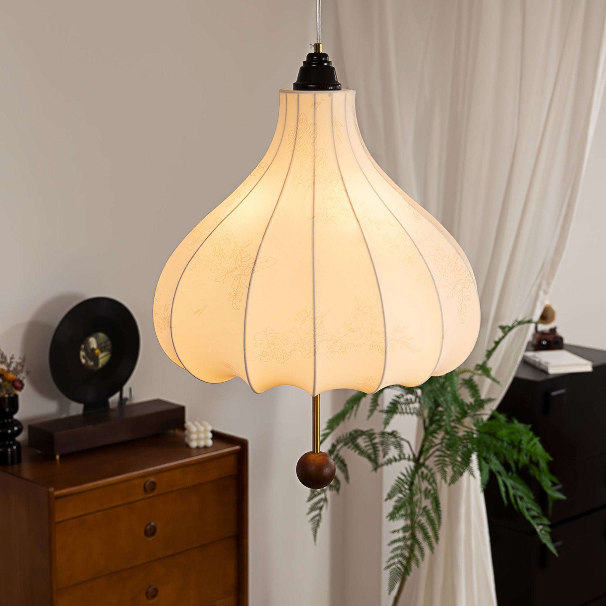 Handmade Chestnut Fabric Pendant Light - Modern Boho Hanging Lamp for Living Room, Bedroom, or Dining Room Decor