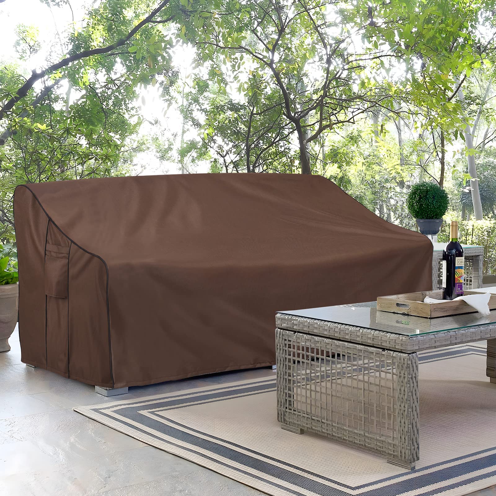 BRIVIC Waterproof Outdoor Patio Furniture Covers for Sofa & Loveseat - Fits 58W x 32.5D x 31H Inches, Heavy-Duty Brown Weatherproof Protection - Perfect for Backyard, Garden, Deck and Poolside Furniture