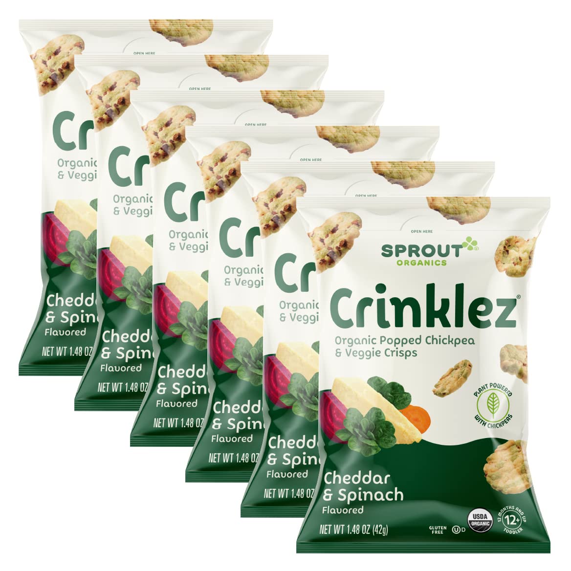 Organic Baby Food Toddler Snacks - Sprout Foods Crinklez Cheesy Spinach (1.48 Oz, Pack of 6) | Healthy & Nutritious Snacks for Babies & Toddlers | Perfect for On-the-Go, Daycare & Travel