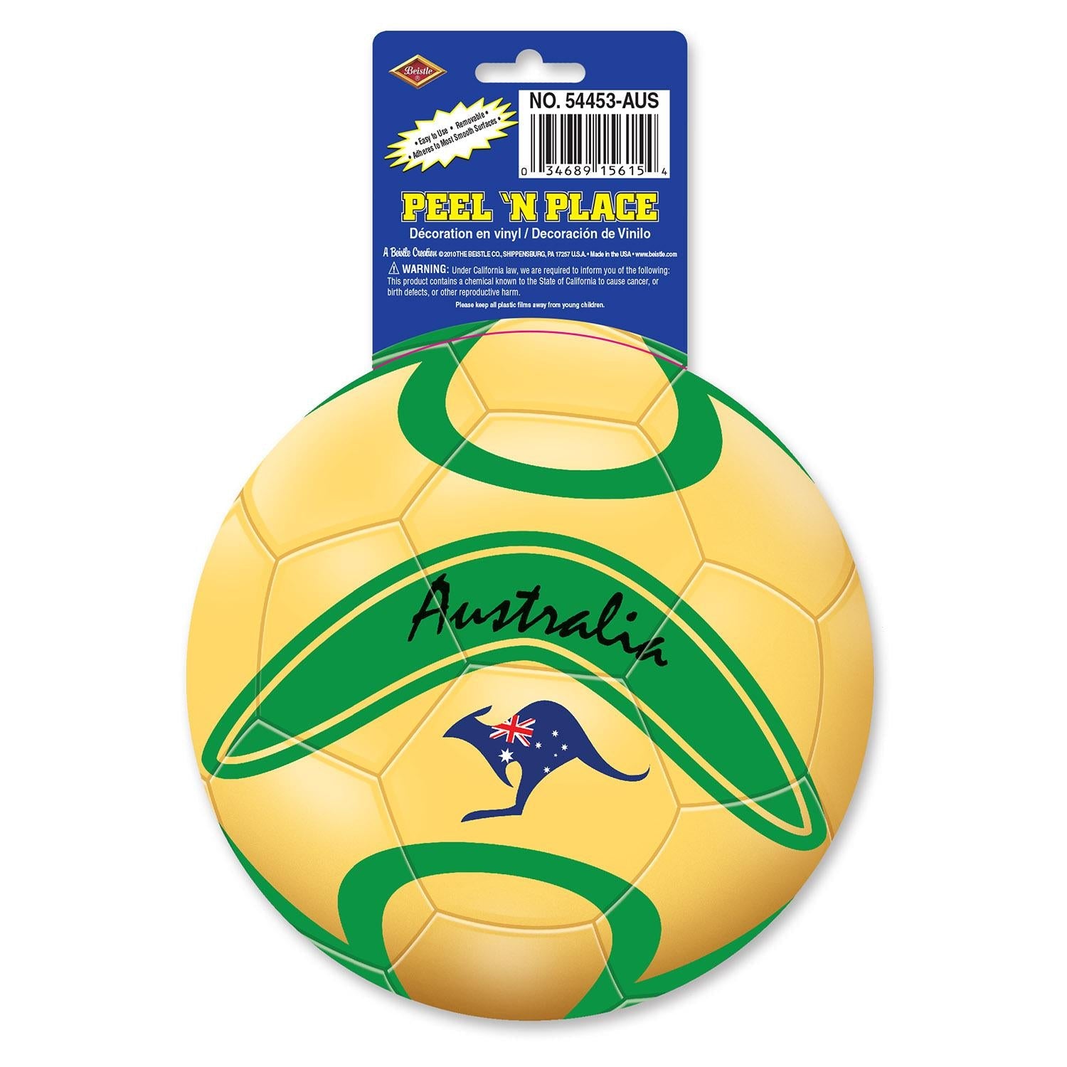 12-Piece Beistle Soccer Party Peel 'N Place Clings - Perfect for Australia Soccer Themed Birthday Decorations, Team Celebrations & Game Day Parties