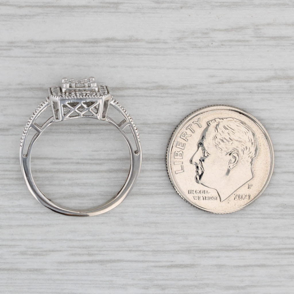 0.12ctw Diamond Cluster Halo Engagement Ring - 10k White Gold Size 5.5 - Perfect for Proposals, Weddings & Anniversary Gifts