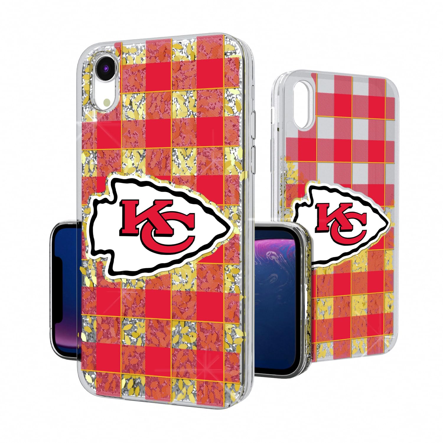 Kansas City Chiefs iPhone Case - Plaid Glitter Design for iPhone 11/12/13/14 Pro Max - Protective Football Team Phone Cover for Chiefs Fans (Perfect for Game Day & Tailgating)