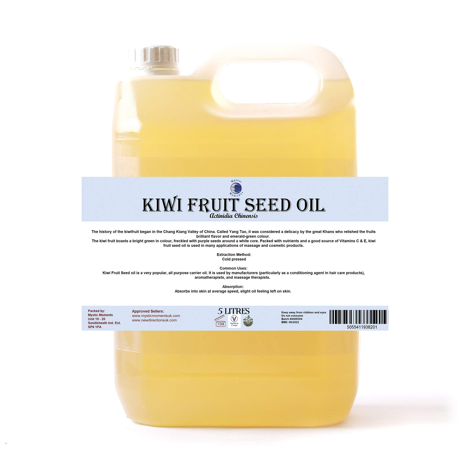 Pure & Natural Kiwi Fruit Seed Carrier Oil - 5 Liters (16.9 oz) | Cold Pressed, Vegan, GMO Free | For Hair Growth, Skin Care, Nail Treatment, Aromatherapy & Massage | Perfect for DIY Beauty Products & Essential Oil Blending