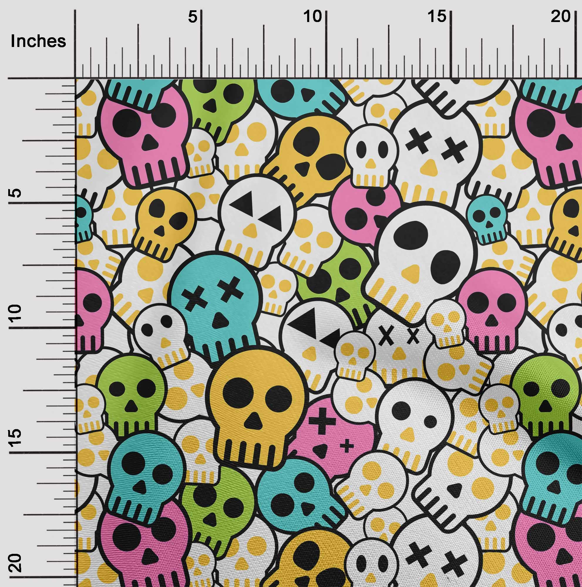 Premium 100% Cotton Poplin Twill White Skull Print Fabric - 56 Inches Wide - DIY Sewing Material for Clothing, Quilting & Home Decor Projects - Perfect for Halloween Costumes, Gothic Fashion & Crafting