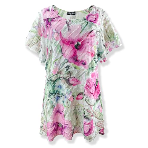 White Layered Stretch Mesh/Mixed Pink Green Watercolor Floral