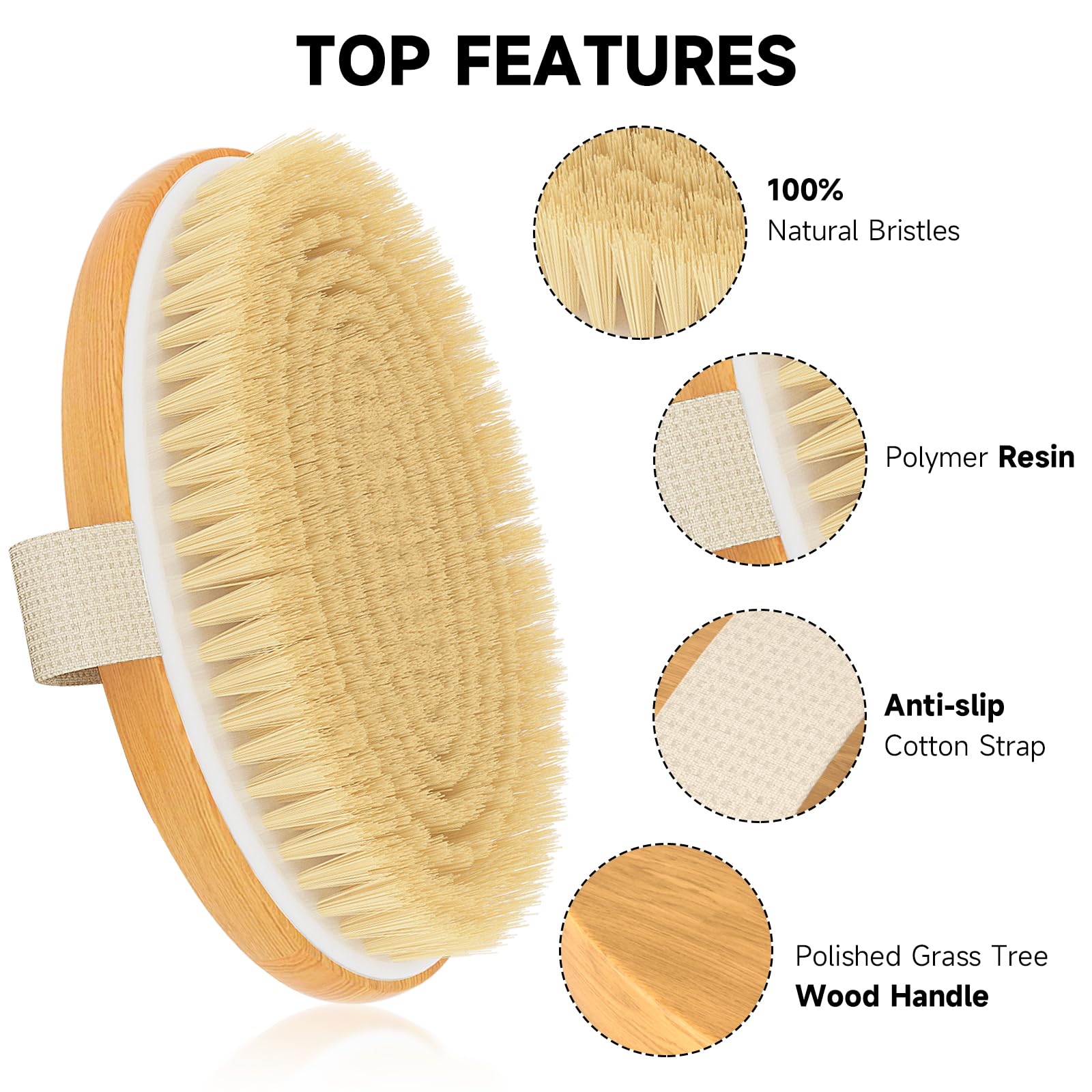 Metene Dry Brushing Body Brush – Natural Bristle Exfoliating Scrubber for Dry Skin, Improves Circulation, Reduces Ingrown Hairs & Cellulite – Perfect for Spa, Self-Care & Lymphatic Drainage Routine