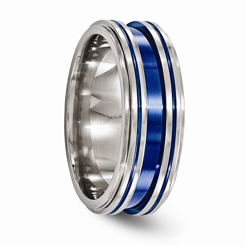 Solid Titanium Men's Wedding Band Ring - 8mm Grooved Blue Anodized Titanium Ring for Men | Durable & Comfortable for Everyday Wear, Anniversary Gifts & Special Occasions