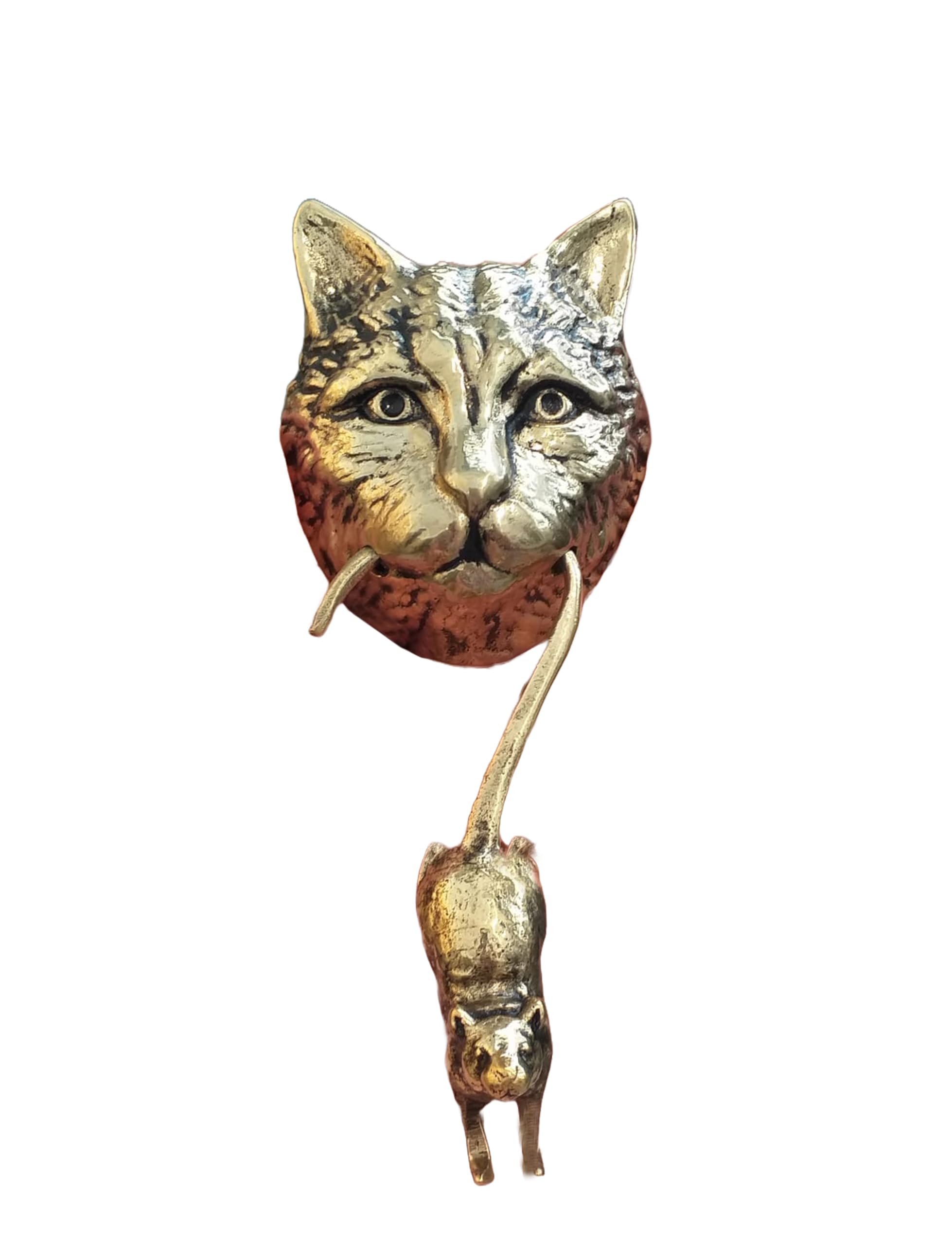 Solid Brass Cat and Mouse Door Knocker - 8.7 Inch Antique Brass Front Door Ornament for Home Decor, Gift & Vintage Housewarming Present