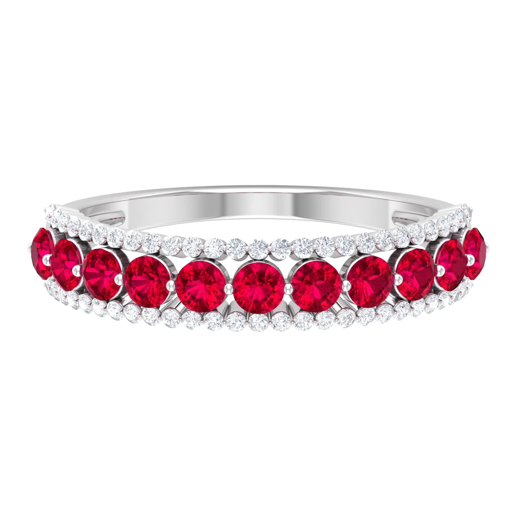 1.50 CT Lab-Created Ruby & Moissanite Half Eternity Ring in 14K Solid Gold – Elegant Stackable Band for Anniversary, Valentine's Day & Special Occasions