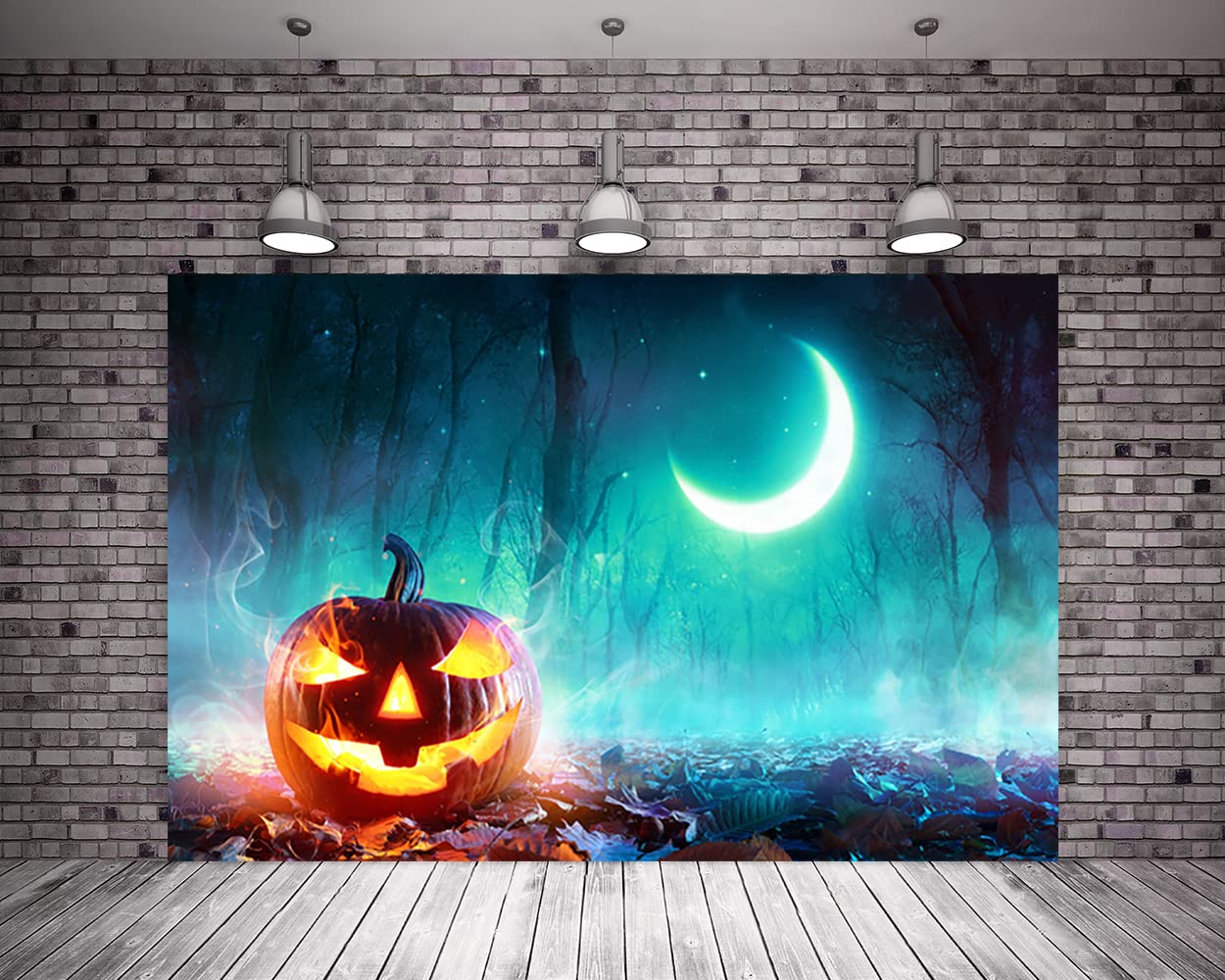 20x10ft Halloween Pumpkin Lantern Horror Backdrop - Spooky Forest Ghost Moon Photography Background for Party Decor, Scary Night Photo Shoots & Haunted House Themes